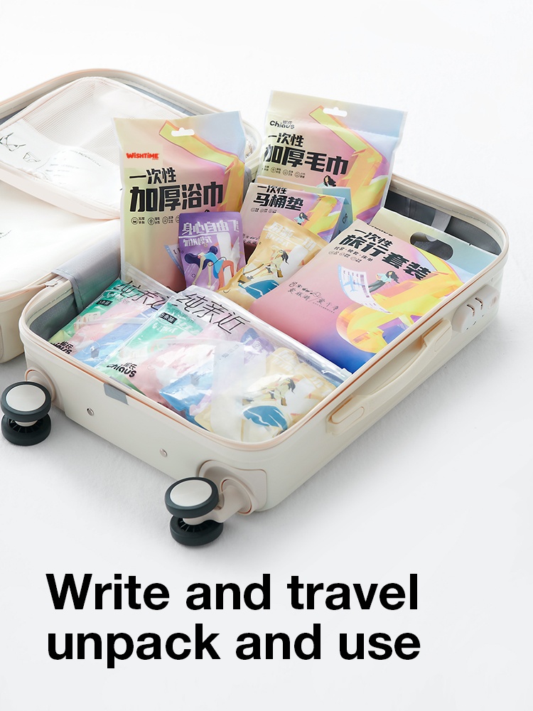 Disposable bedding sets packed in a suitcase
