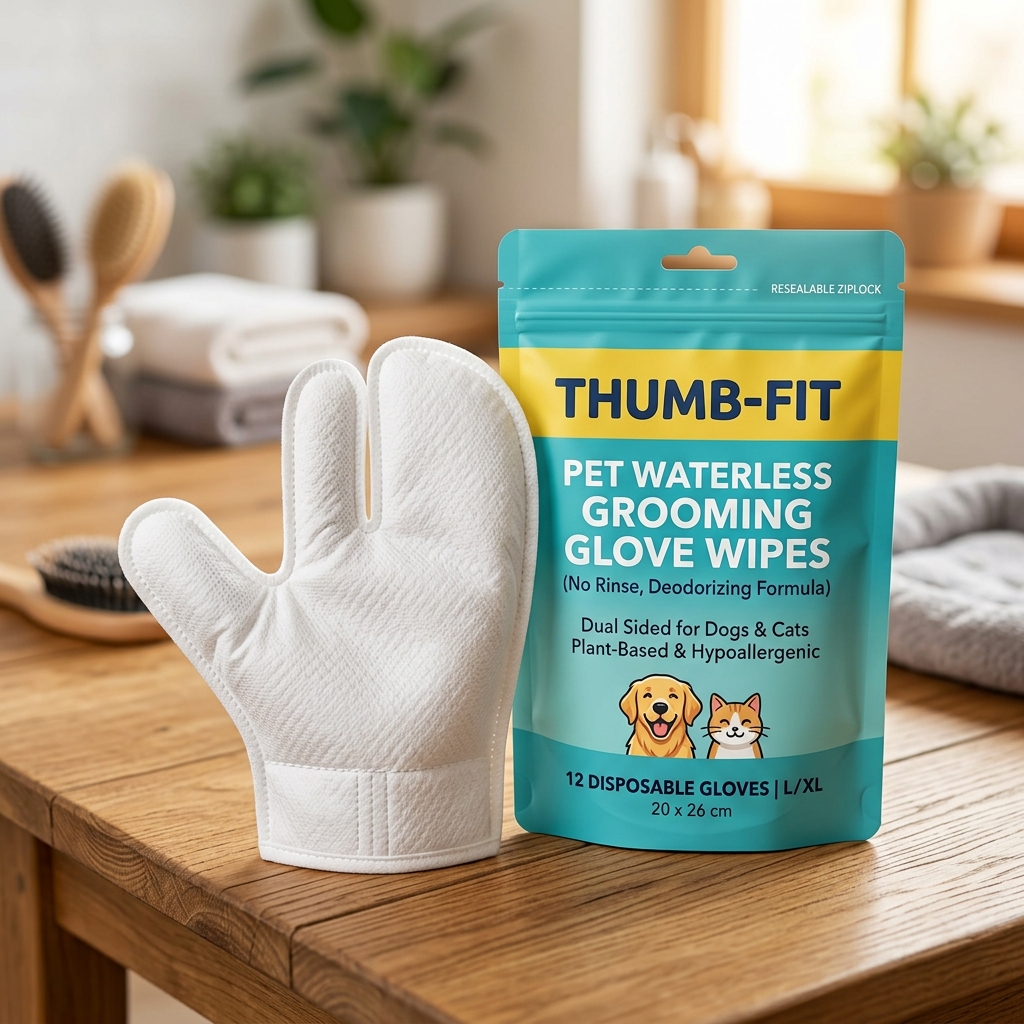 Thumb-type Pet Waterless Cleaning Wipe Gloves disposable pet cleaning glove