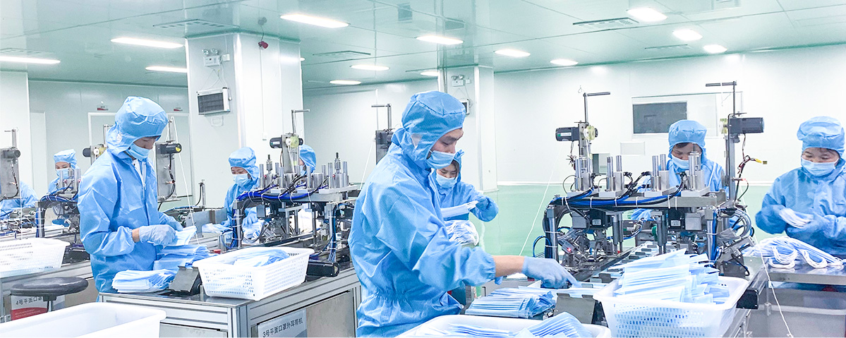 Medical face mask production line in 100,000-level purification workshop