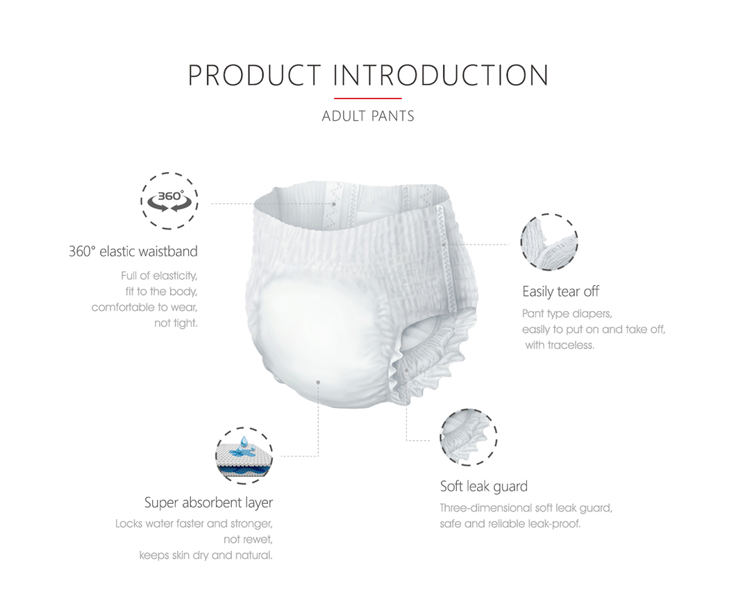 Pull up diaper adult Factory fast absorbency 360 degree elastic